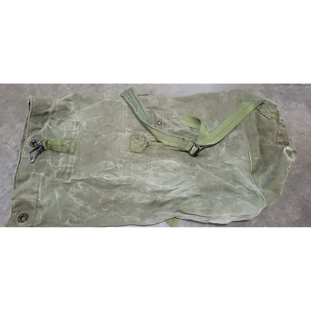 Vintage Military Surplus Olive Drab Canvas Duffle Bag Backpack Sea Bag Rugged